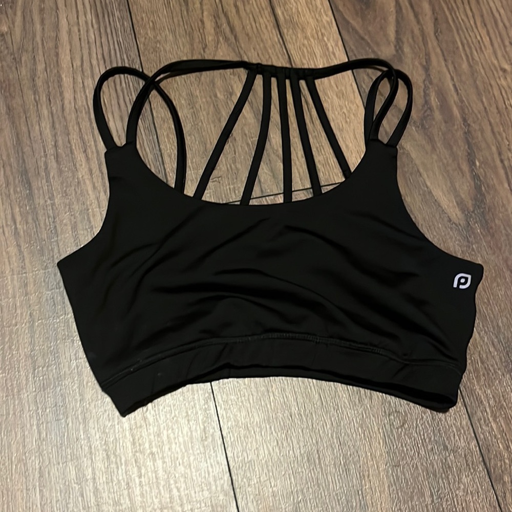 Popular Basics strappy racerback black sports bra